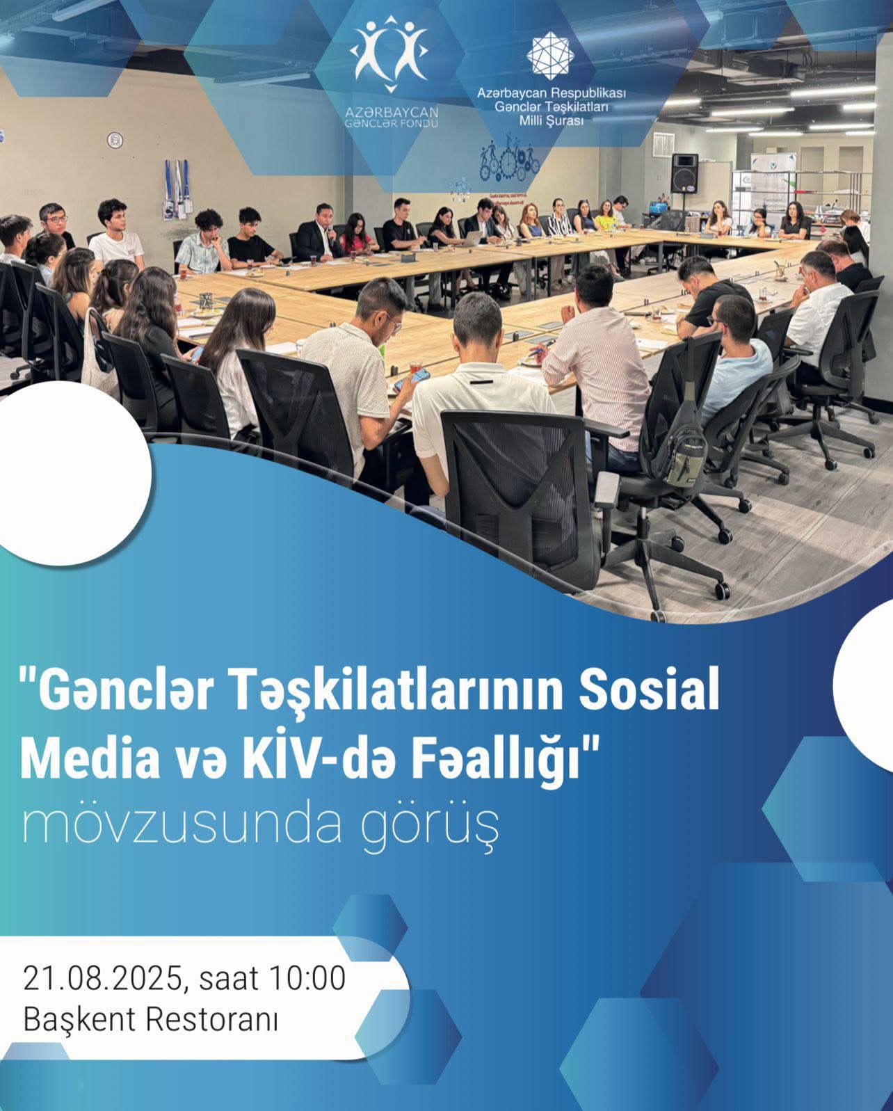 Gənclər təşkilatlarının sosial media və KİV - də aktivliyi mövzusunda olan görüşə sizi dəvət edirik.