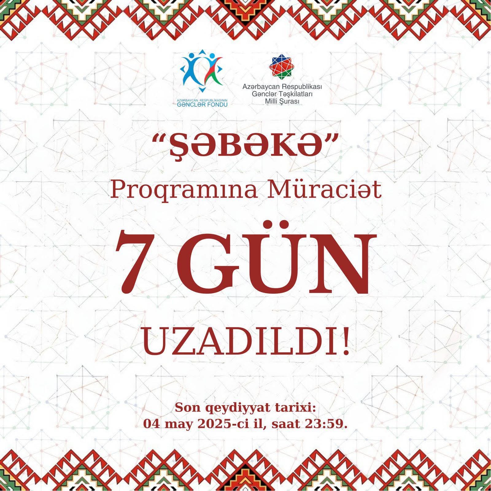 “Şəbəkə: Gənclər Təşkilatlarının fəaliyyətlərinin dəstəklənməsi” proqramına müraciət uzadıldı.